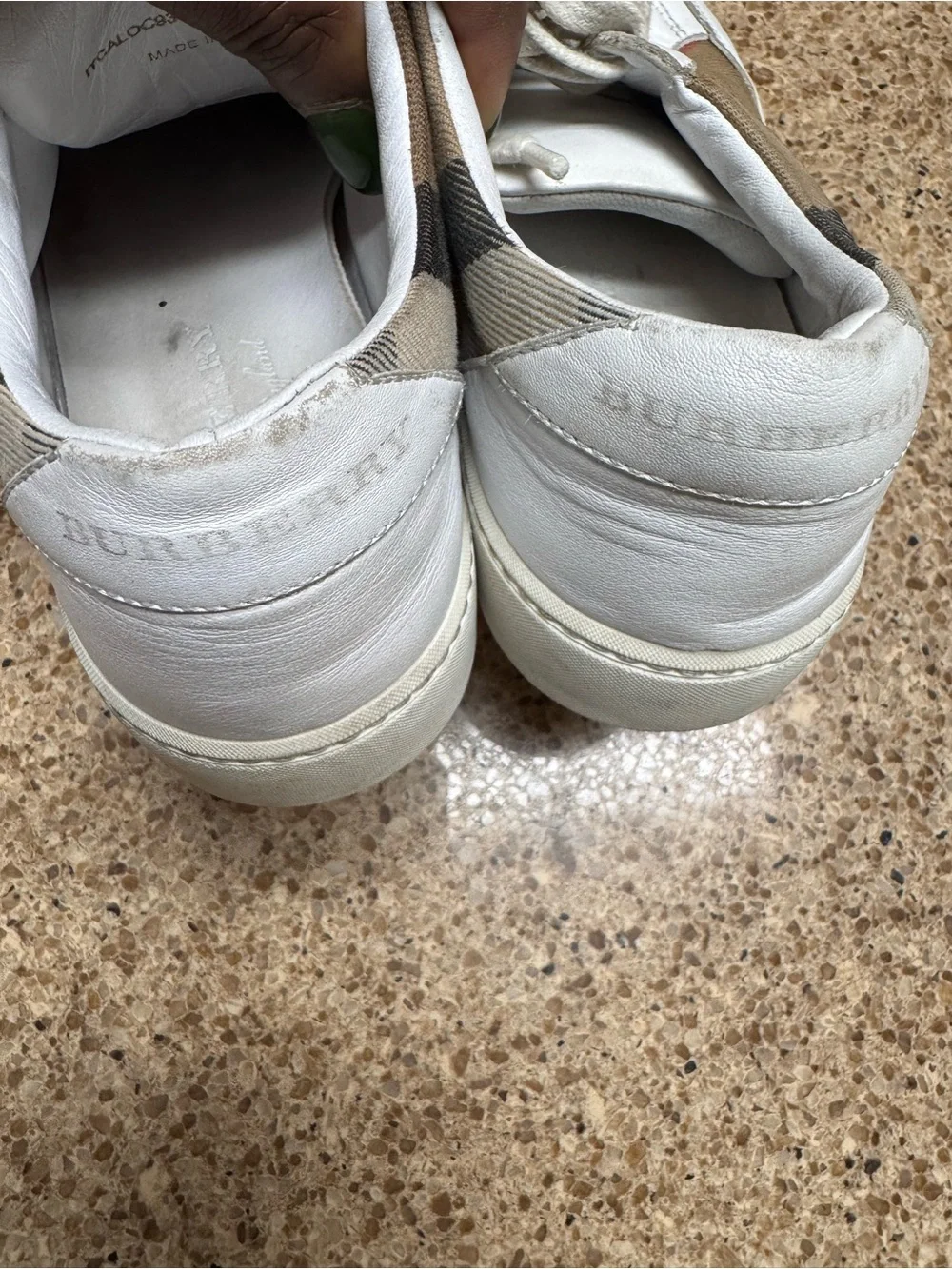 Burberry Tan Check & White Low-Top Sneakers for Men